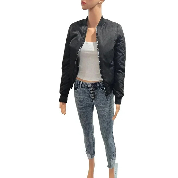 GUESS Black Bomber Jacket with Logo Tape - Picture 3 of 13